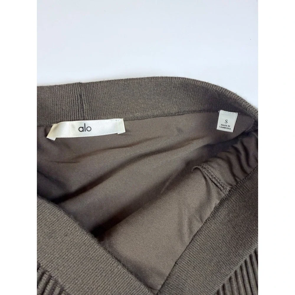 Alo Yoga Denim Knit High-Waist Skirt Women Small Espresso Ribbed Athletic